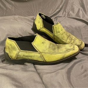Fluevog men’s lightweight slip-on textured leather shoes in green